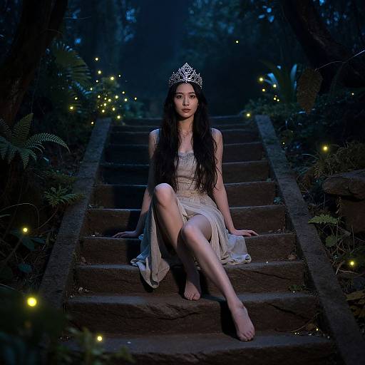 Enchanting Woman on Mystical Stone Steps
