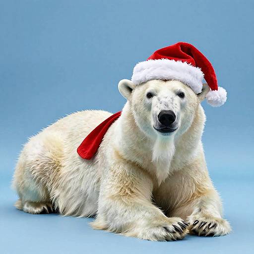 Playful Adolescent Polar Bear in Santa Outfit