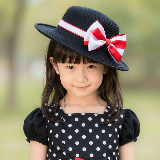 Girl in Polka Dot Outfit with Accessories