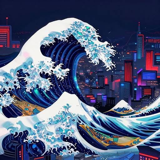 Futuristic Crystal Wave Over Metropolis