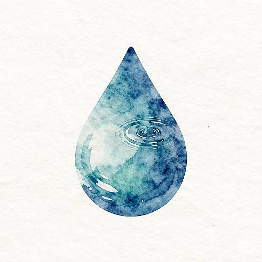 Waterdrop illustration in blue and white, featuring a ripples effect inside the drop, with a marbled texture on a white background.