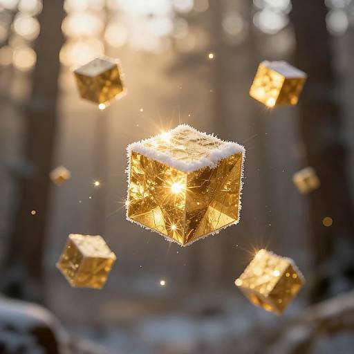 Golden Sunlight Cubes in Forest