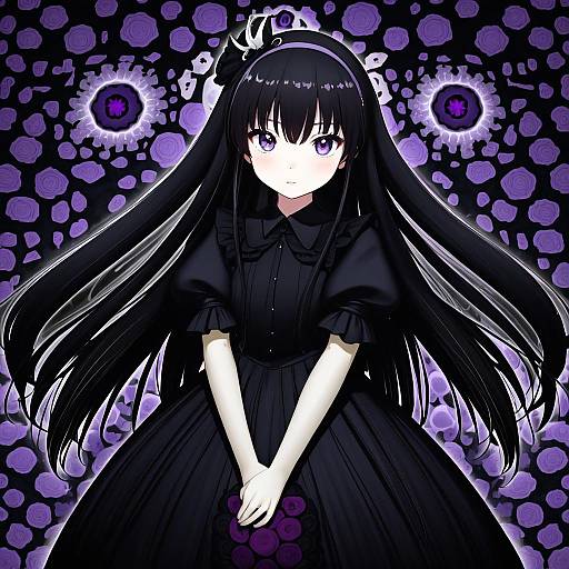 Illustration of Akemi homura (black dress), mahou shoujo madoka magica in the style of Tabigarasu