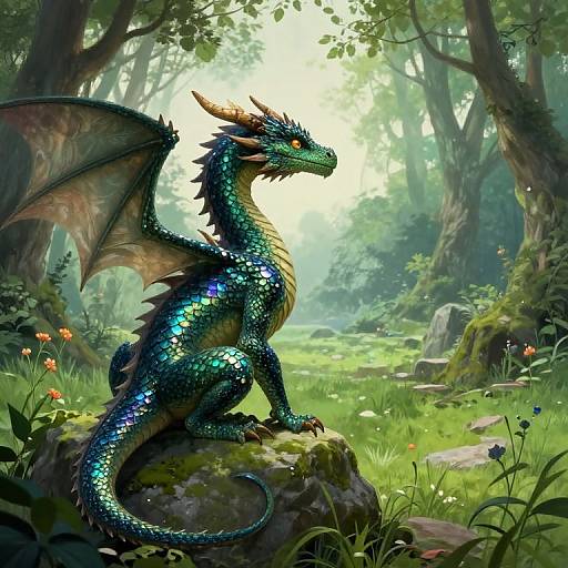 Regal Young Dragon in Mystical Forest