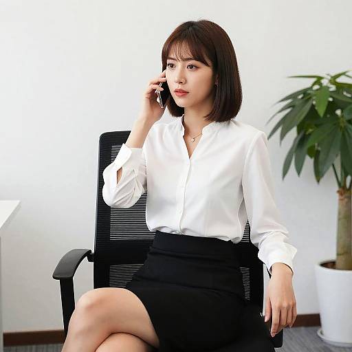 Confident Asian Office Woman in Minimalist Office