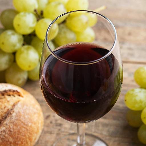 Rich Red Wine with Grapes and Bread