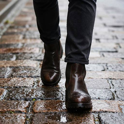 Wet Look Boots Walking Through Puddles