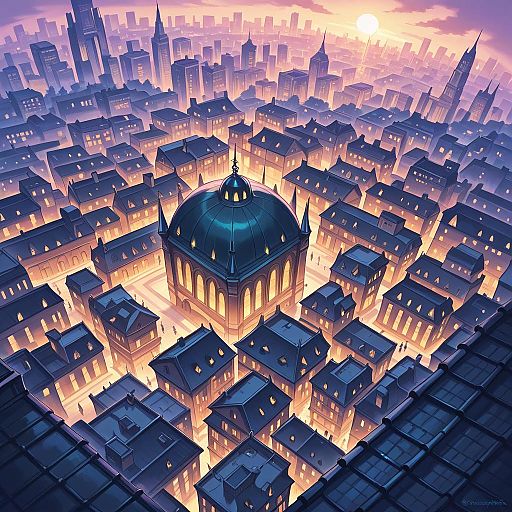Twilight Aerial View of a City Skyline Twilight Aerial View of a City Skyline