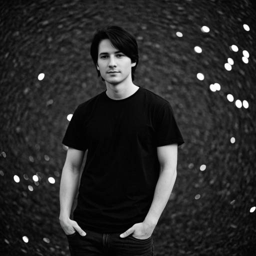 Young Man in Black T-shirt with Bokeh Background