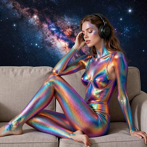 Celestial Beauty: Woman with Galaxy Skin