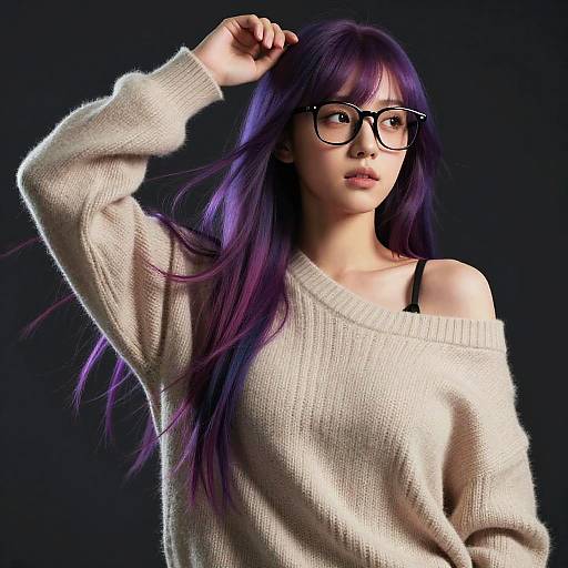 Young woman with purple hair and glasses