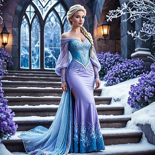Elegant Woman in Lavender Winter Dress