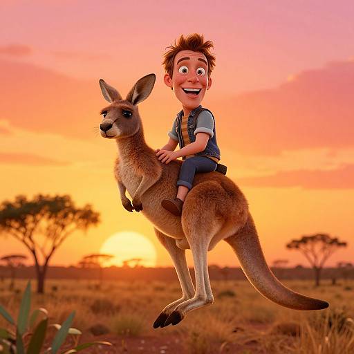 Whimsical Kangaroo Ride at Sunset