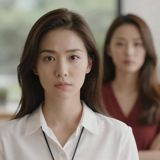 Serious Foreground Woman with Blurred Companion