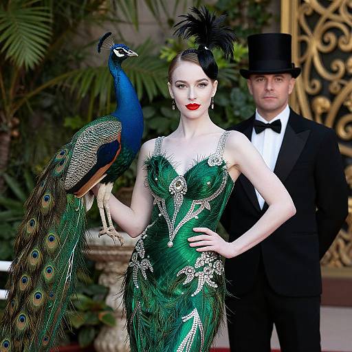 Glamorous Woman with Peacock and Suitor