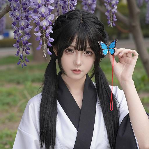Young Woman in Kimono with Butterfly Pin