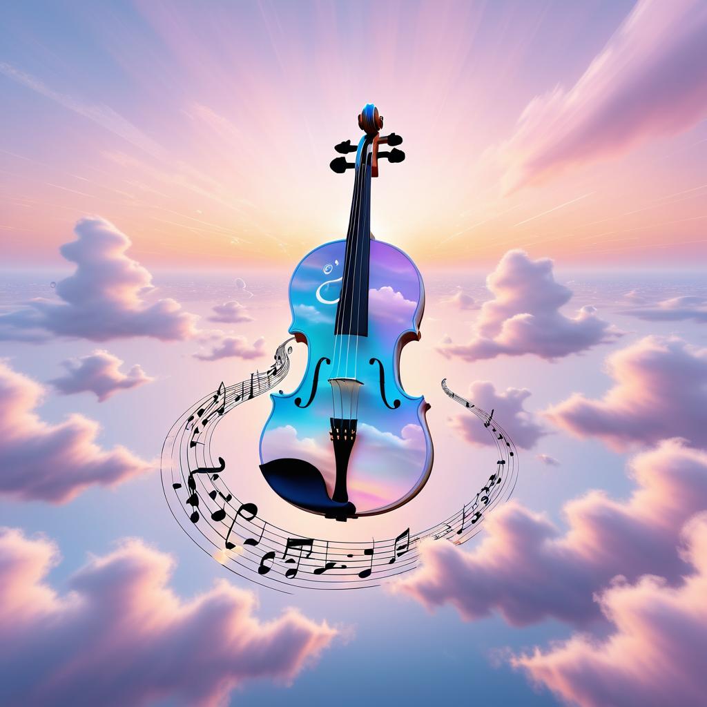 Surreal Violin Floating in Dreamy Clouds