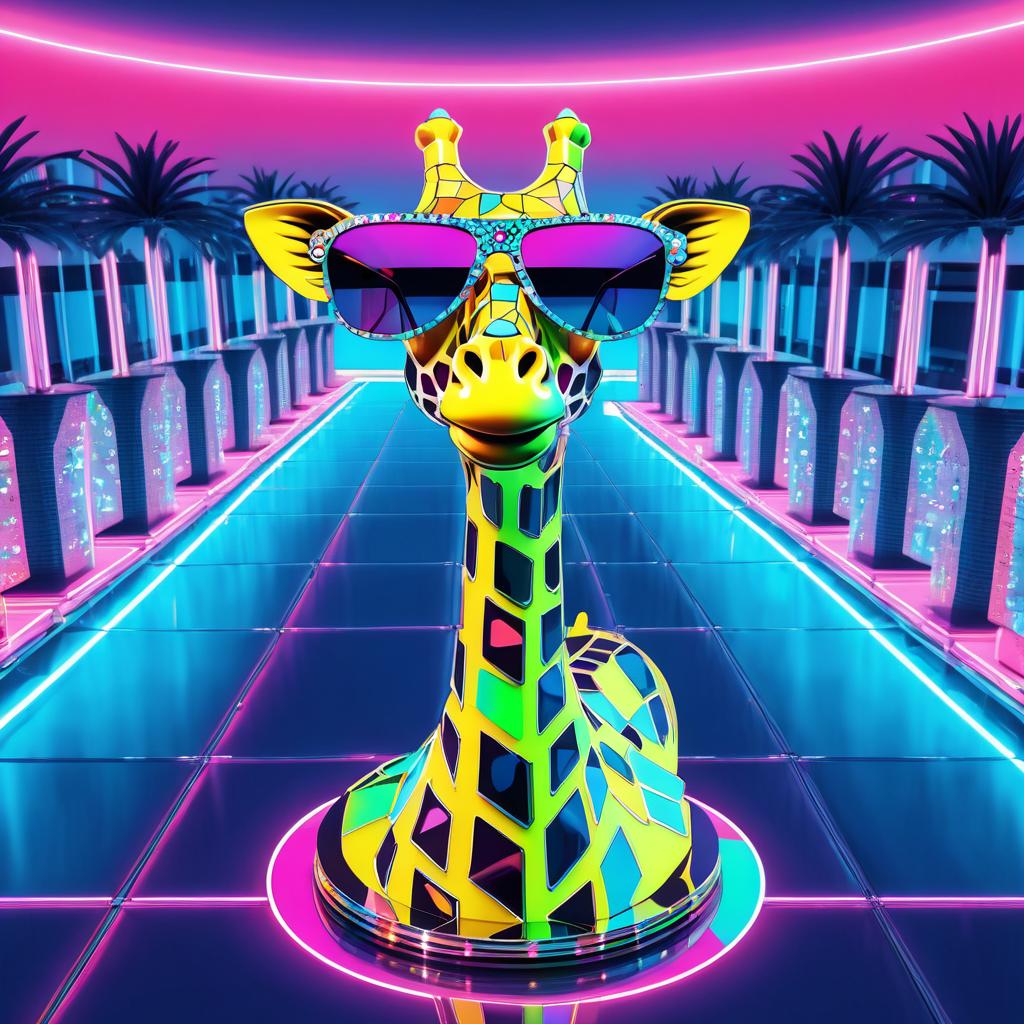 Funky Giraffe: Neon Chrome Statue Art