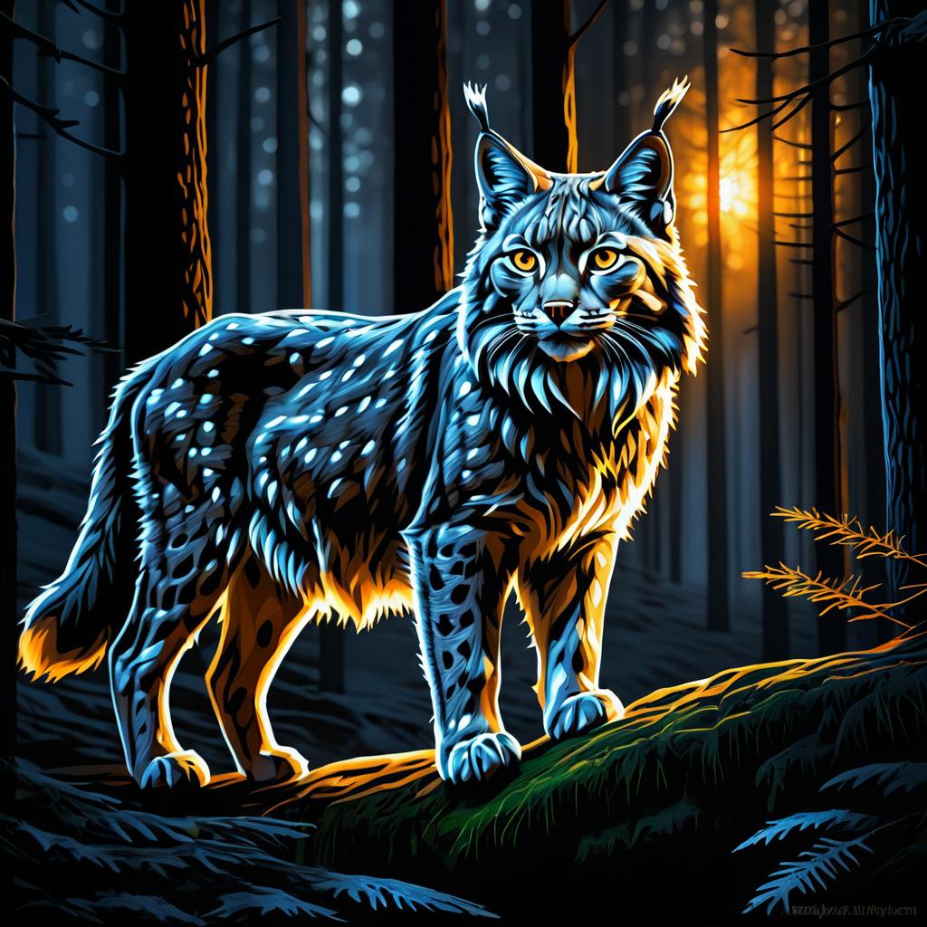 Lynx in Forest with Glowing Eyes