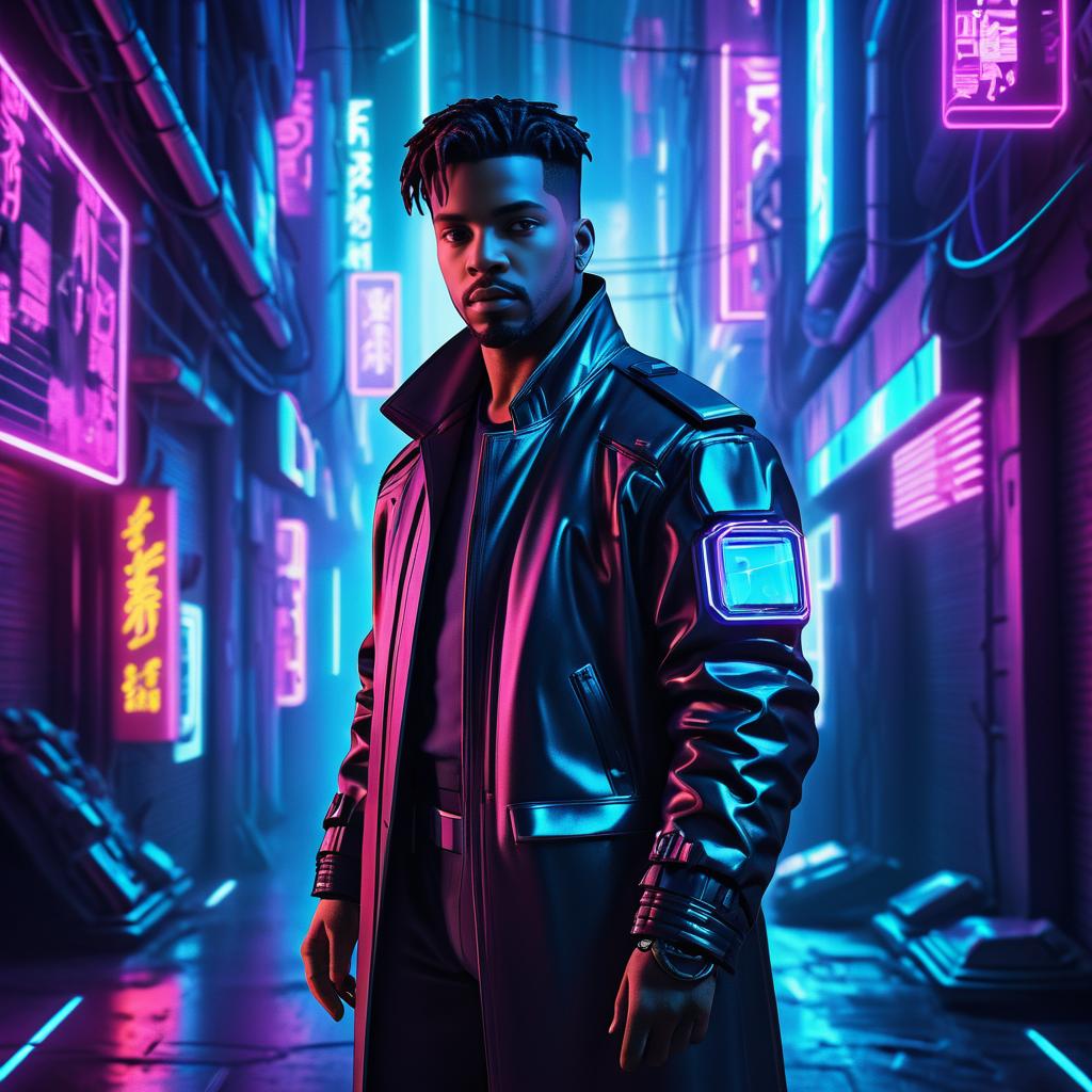 Cyborg Detective in Neon Alley Poster