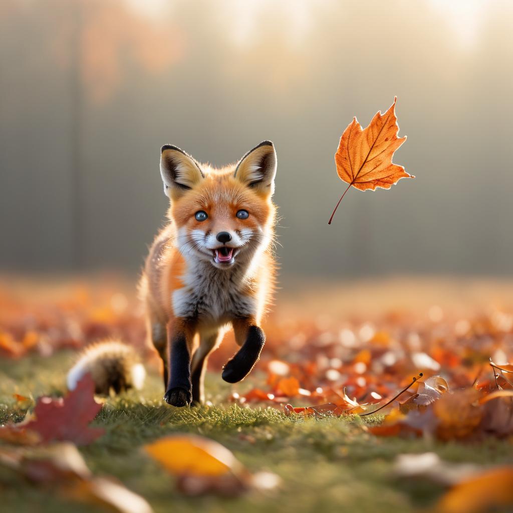 Playful Fox in Misty Autumn Scene