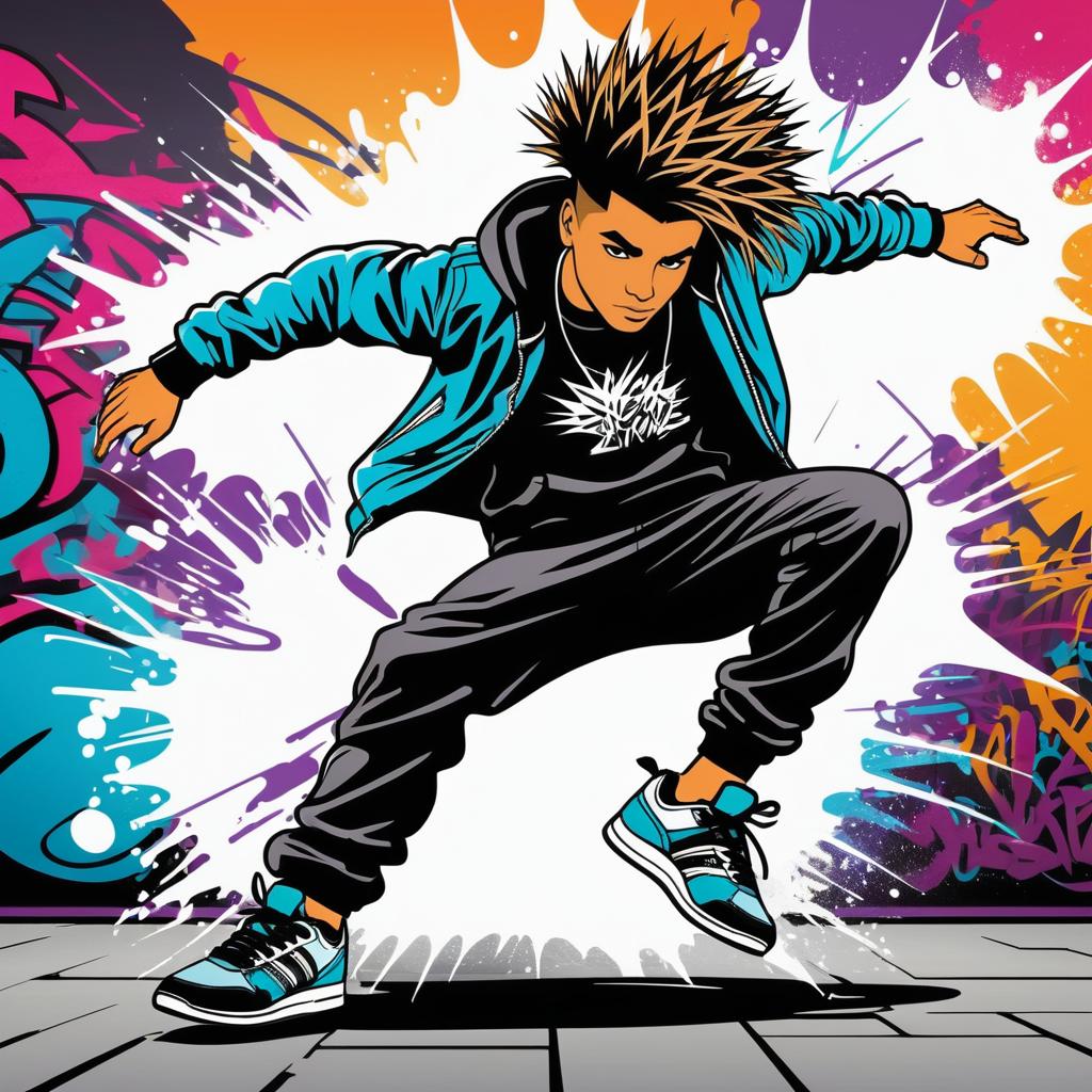 Energetic Breakdancer in Urban Graffiti