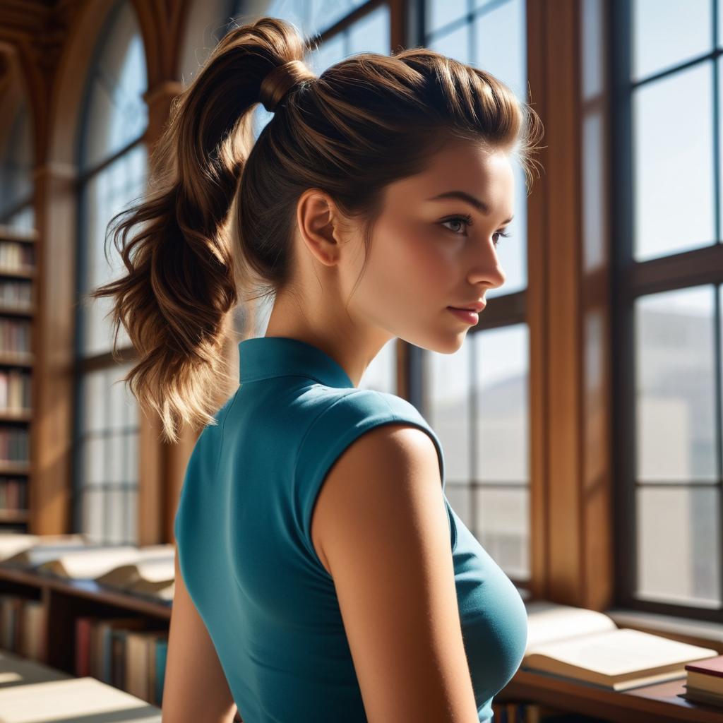 Vintage Brunette in Modern Library