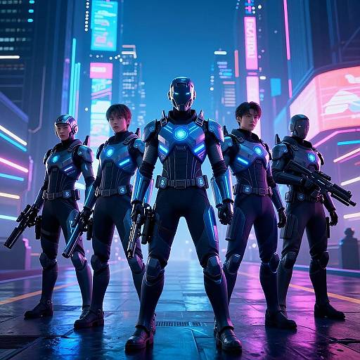 Neon Cyber Warriors in Futuristic City