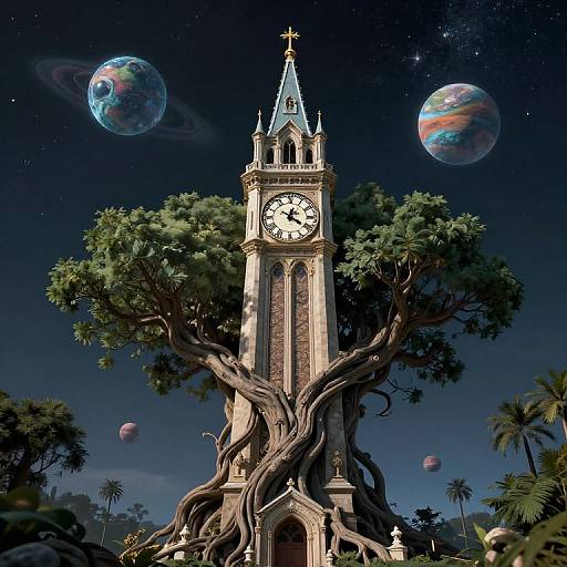 Cosmic Clock Tower in Living Tree