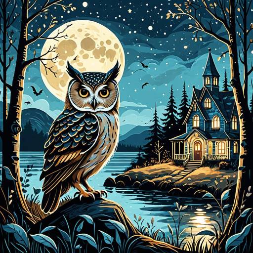 Dreamy Owl in Twilight Forest Glade