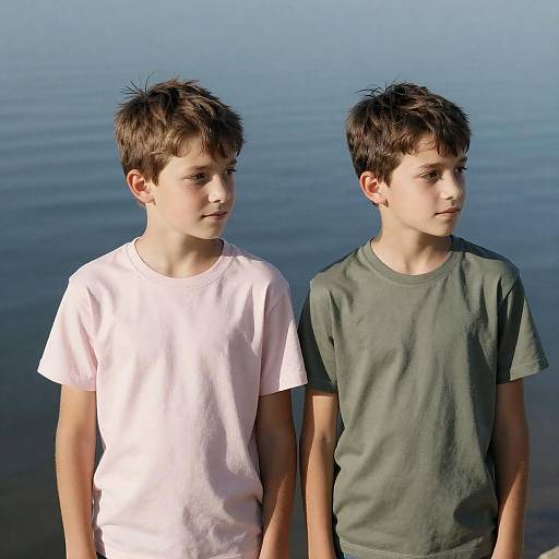 Two Boys Standing by the Water