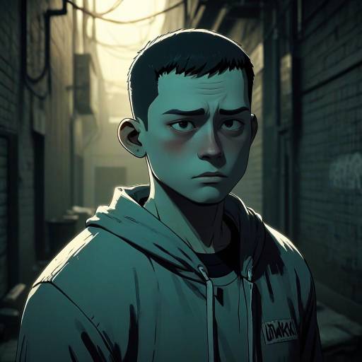 Pensive Man Standing in Alley at Night