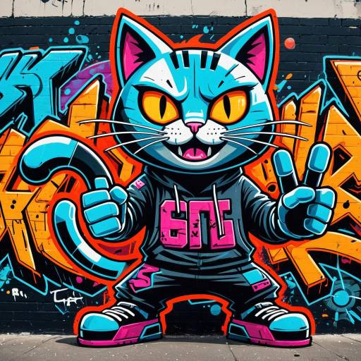 Cybernetic Cat Cartoon Graffiti