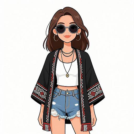 Bohemian Woman in Embroidered Kimono