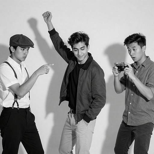 Dynamic Trio Dancing in Black and White