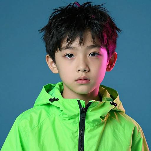 Neon Green Jacket Boy Close-Up