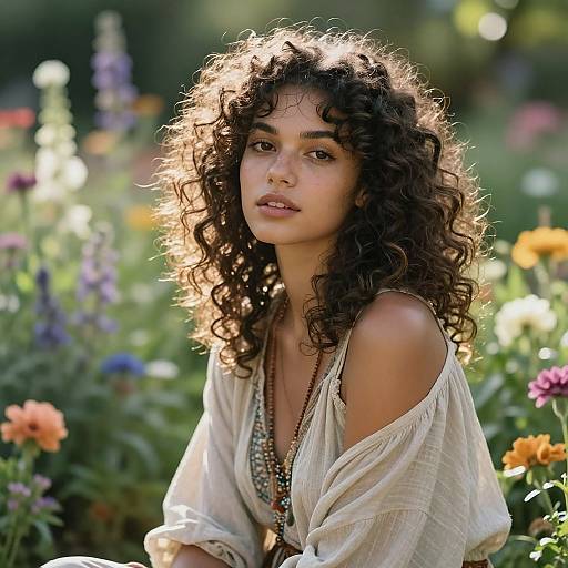 Bohemian Curly Hair Garden Portrait