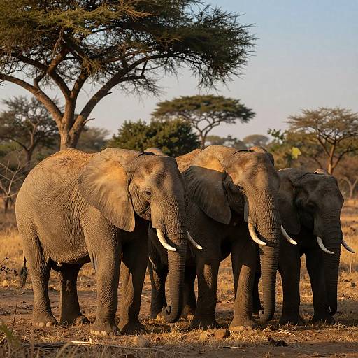 Four African Elephants in Sunlit Savannah
