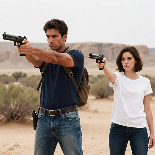 Dramatic Desert Standoff with Guns Drawn