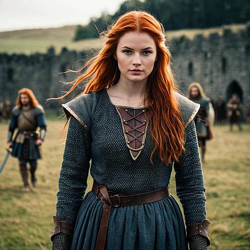 Medieval Woman in Braveheart Costume Outdoors