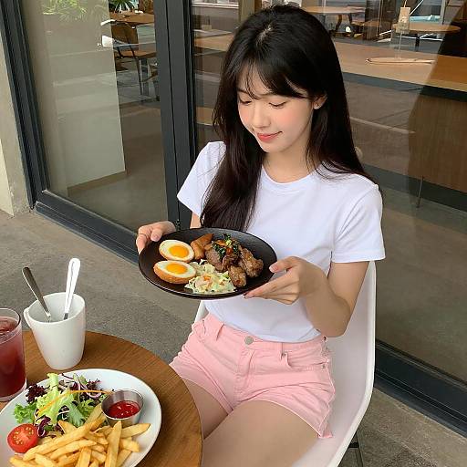 Young Woman Enjoying Meal Indoors