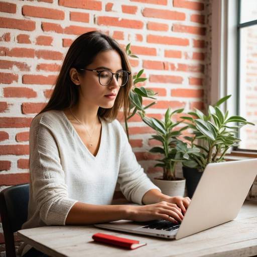 Young Woman Working on Laptop in Cozy Office