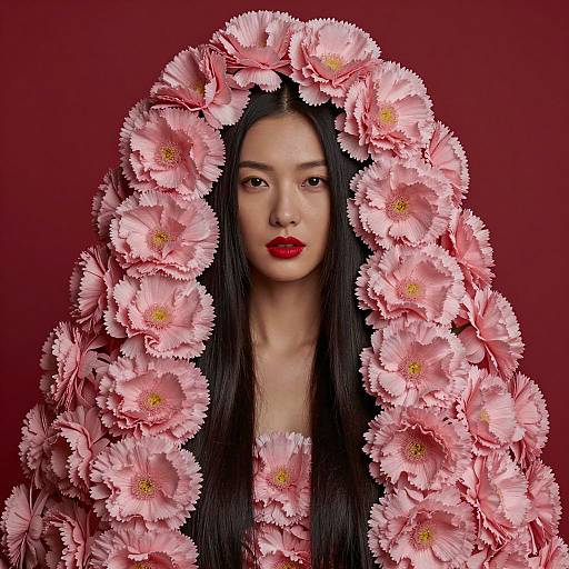 Portrait of a Floral-Draped Asian Woman