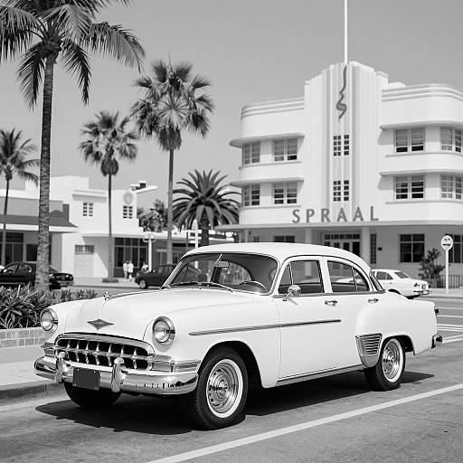 Retro Coastal City with Classic Car