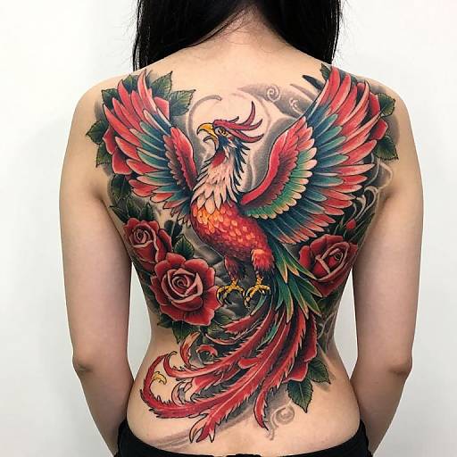 Vivid Phoenix Full-Back Tattoo Photo