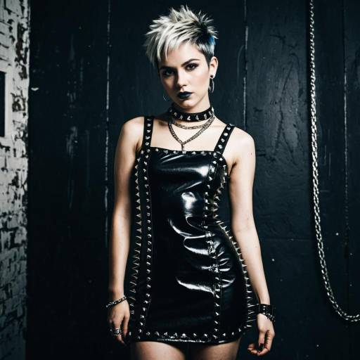 Punk Woman in Black Leather Dress
