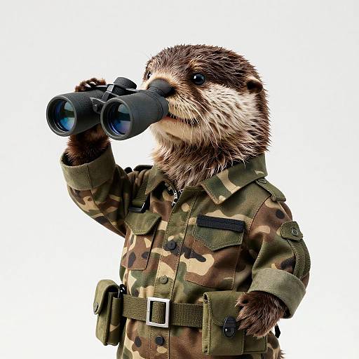Anthropomorphic Otter President in Camouflage