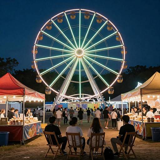 Night Fair with Neon Star Ferris Wheel