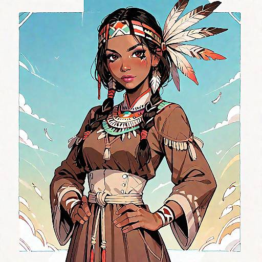 Native-Inspired Anime Girl with Twintails