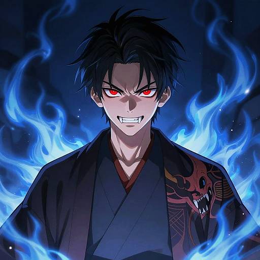 Demonic Anime Boy with Crimson Eyes